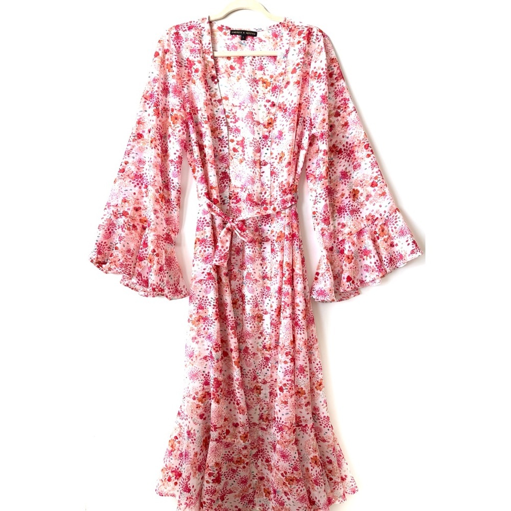 America & Beyond Sheer Chiffon Floral Swim Cover Up